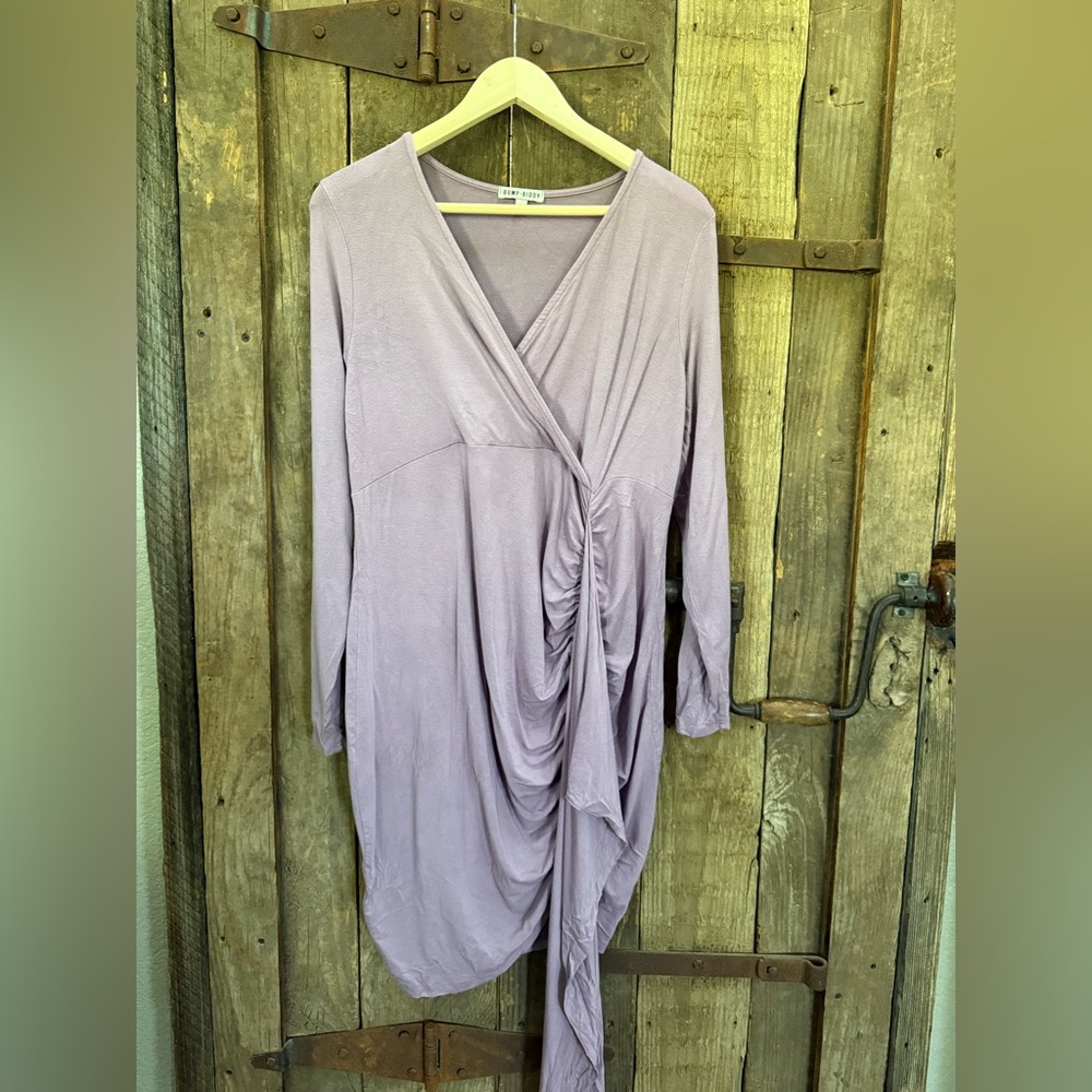 Bump Biddy Dress Maternity Light Purple Drape Jersey Maxi V-Neck Long Sleeves 1X